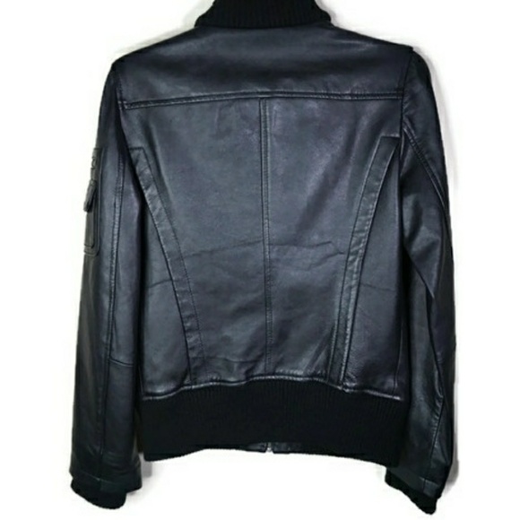 MNG  • By Mango Leather Bomber Jacket S/M - Picture 3 of 8